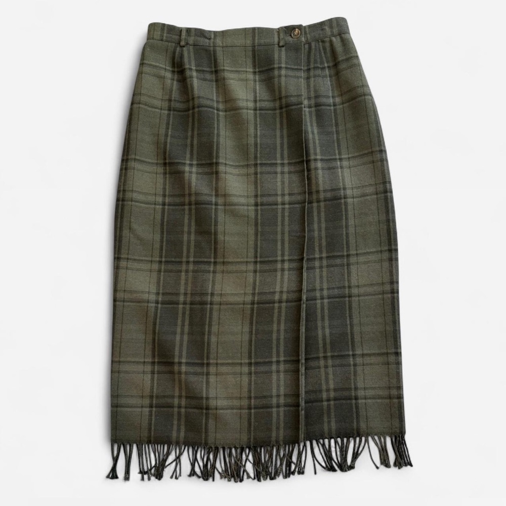 Ralph Lauren - 100% Wool Forest Green Plaid Kilt Skirt - Picture 1 of 5